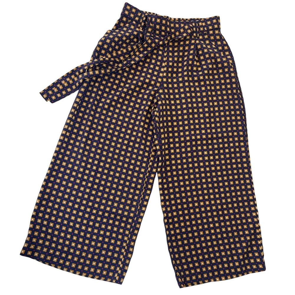 Zara Trafaluc Wide Leg Cropped Pants Elastic Waist Geometric Size‎ Women's Small
